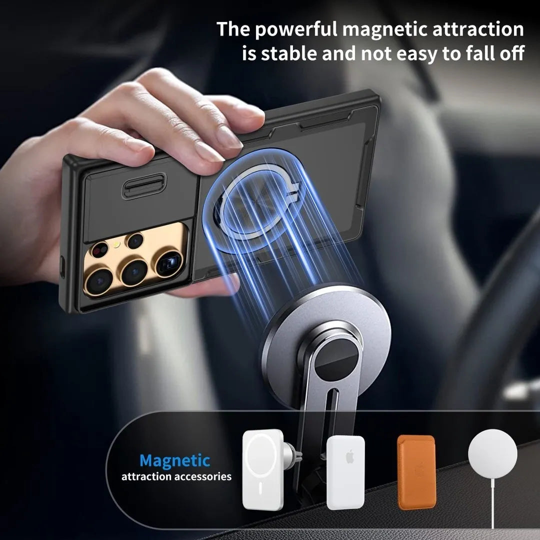 2-in-1 Magnetic Sliding Lens Case, Black for Samsung S24Ultra