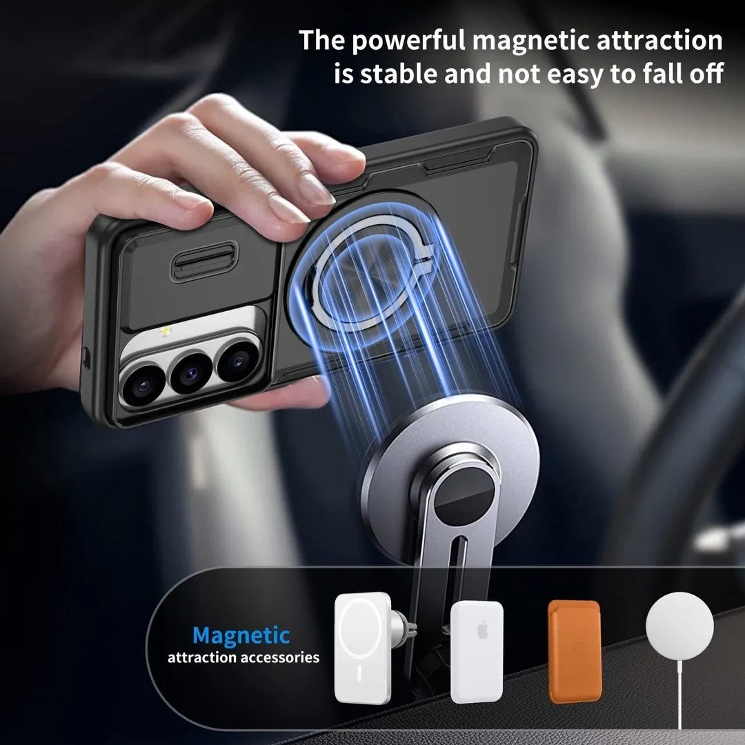 2-in-1 Magnetic Sliding Lens Case, Black for Samsung S26