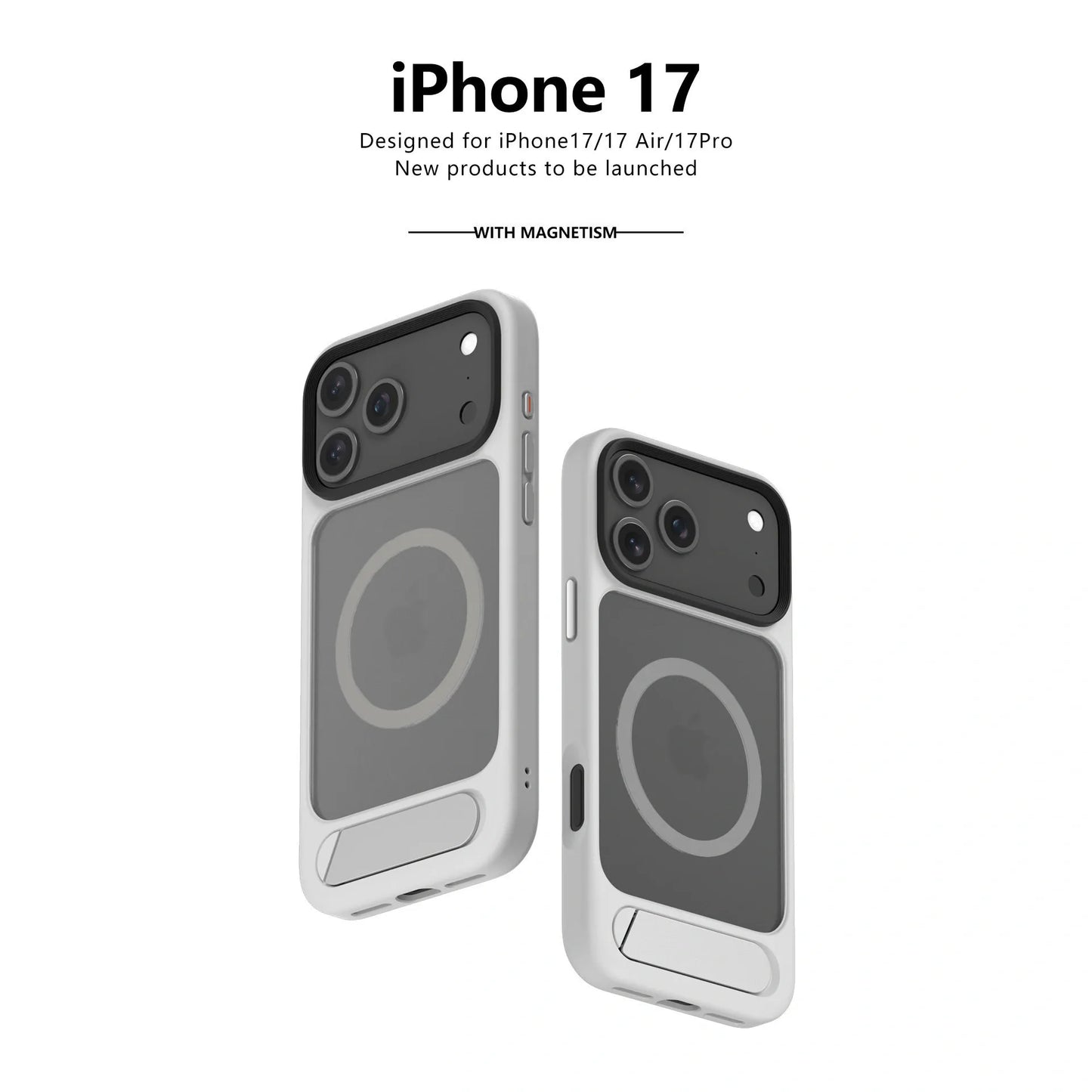 MagSafe Case for iPhone 17 - Grey Matte Shockproof Cover with Hidden Kickstand