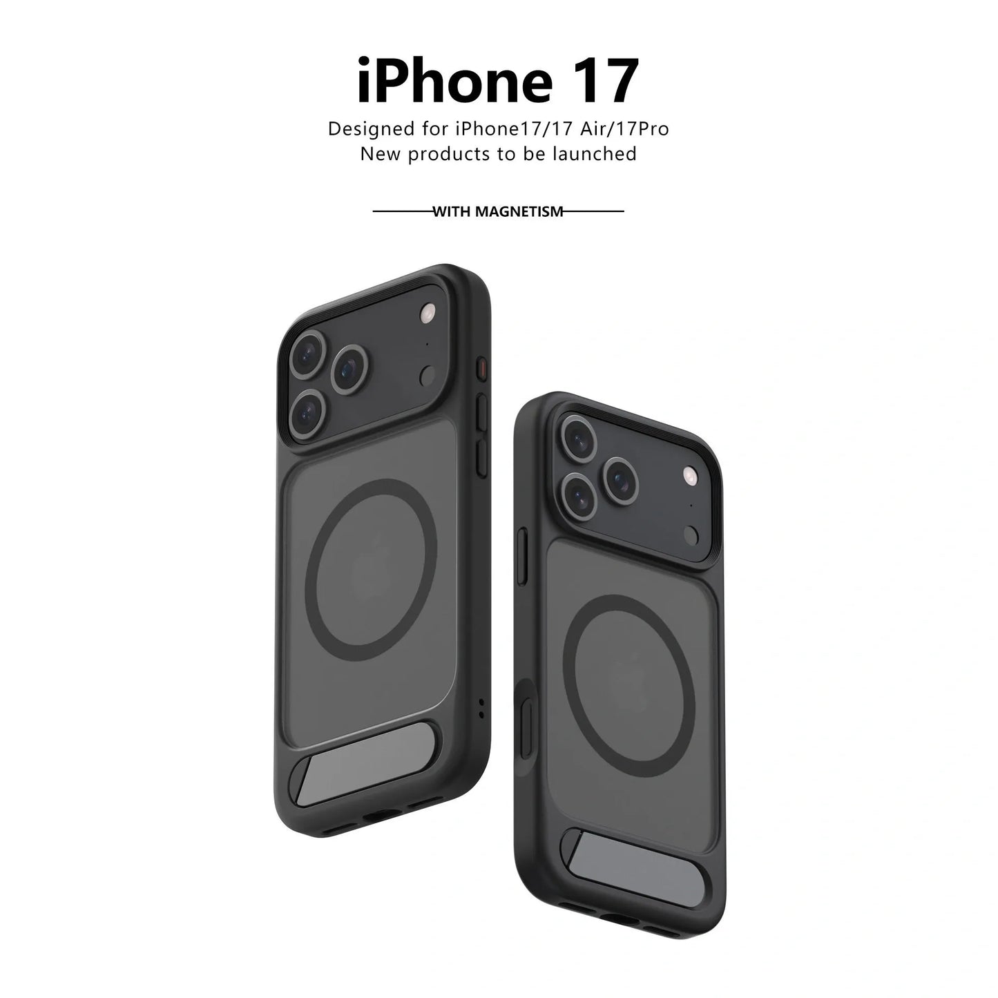 MagSafe Case for iPhone 17 Pro - Black Matte Shockproof Cover with Hidden Kickstand