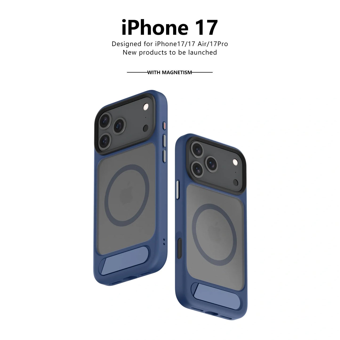 MagSafe Case for iPhone 17 - Blue Matte Shockproof Cover with Hidden Kickstand