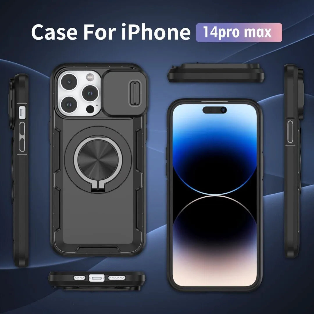 Red Warrior 2-in-1 Magnetic Sliding Lens Case black for iPhone 14 Pro Max
