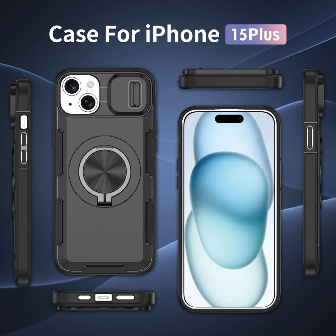 2-in-1 Magnetic Sliding Lens Case, Black for iPhone 15 Plus