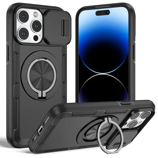 Red Warrior 2-in-1 Magnetic Sliding Lens Case black for iPhone 15 Pro Max
