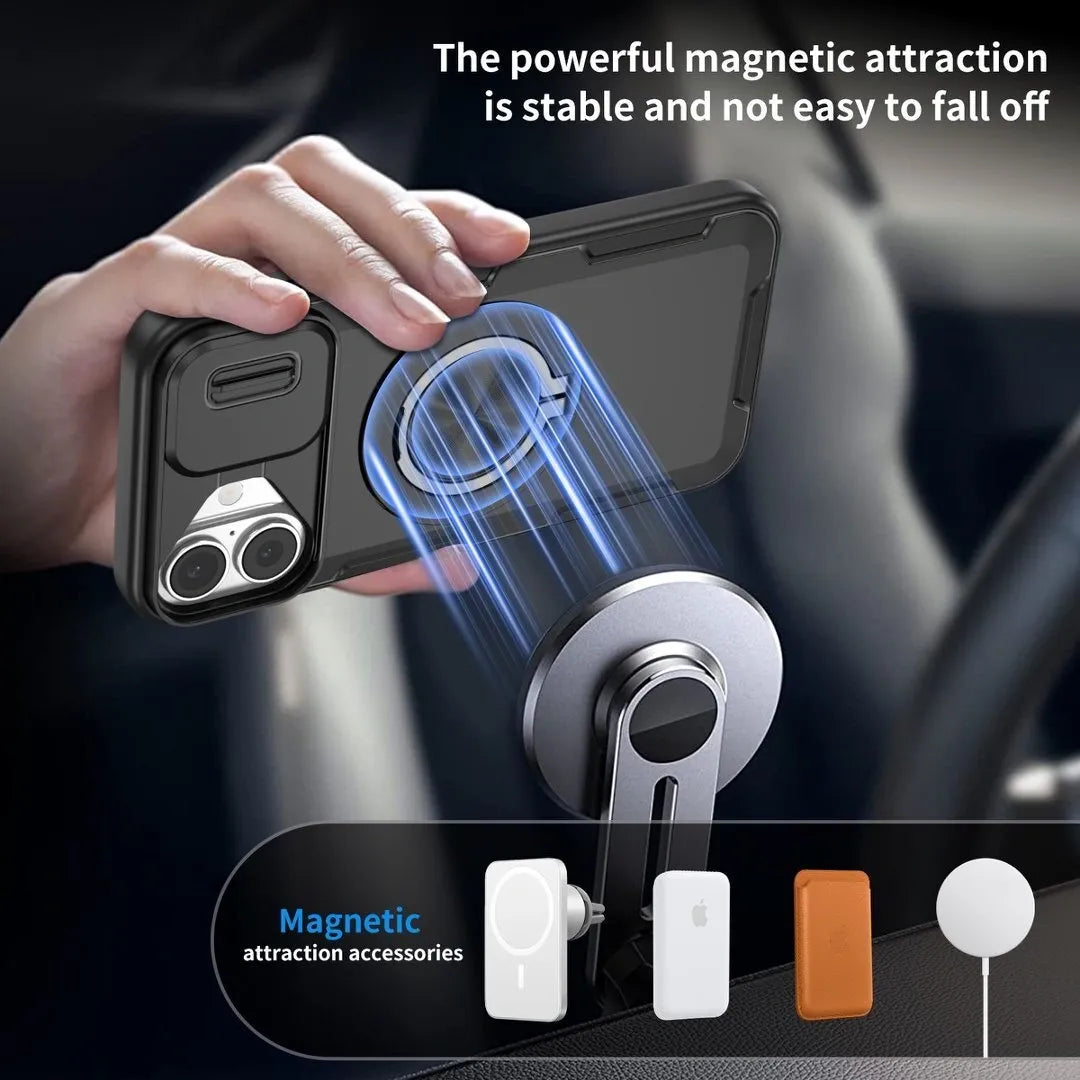 2-in-1 Magnetic Sliding Lens Case, Black for iPhone 16 Plus