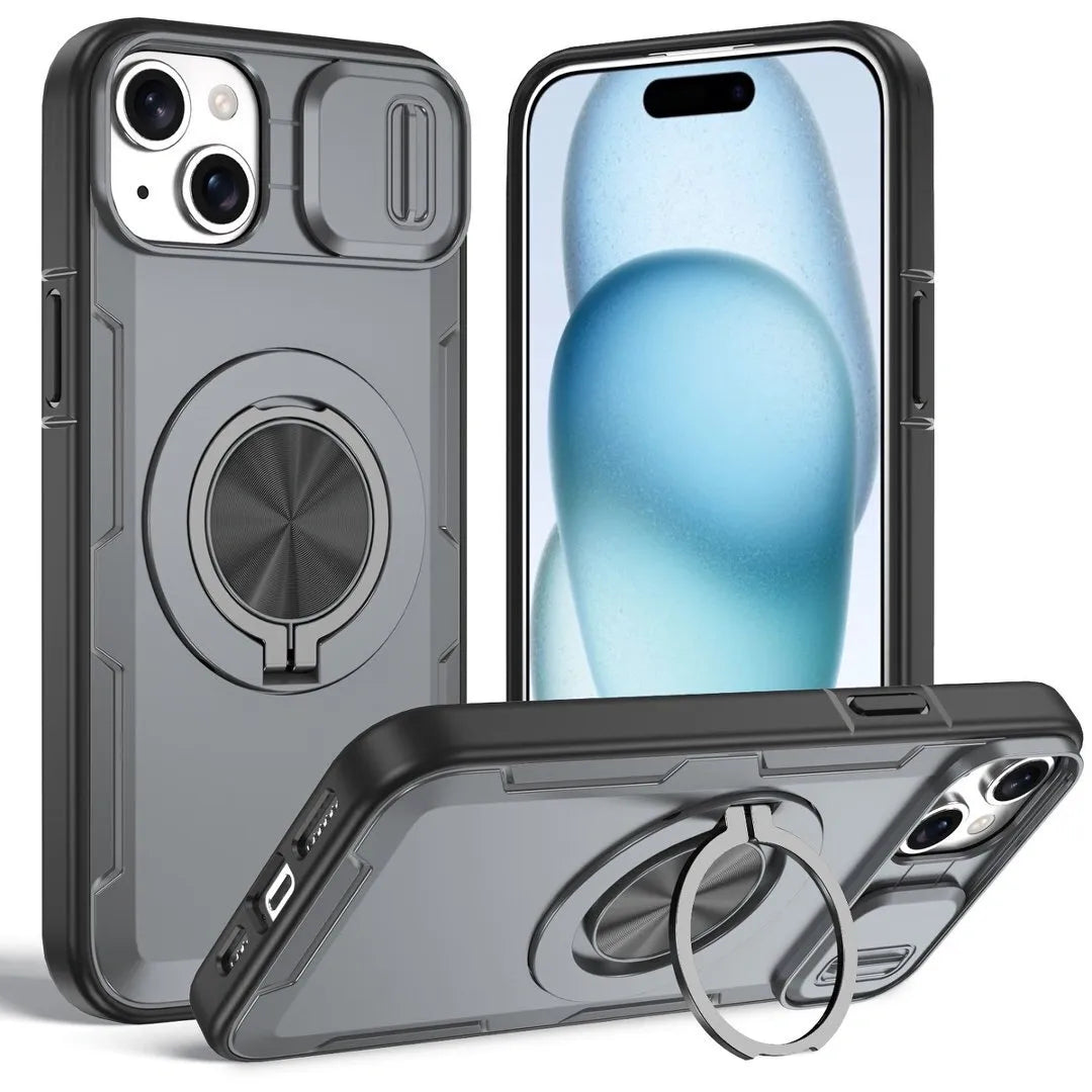 2-in-1 Magnetic Sliding Lens Case, Grey for iPhone 15