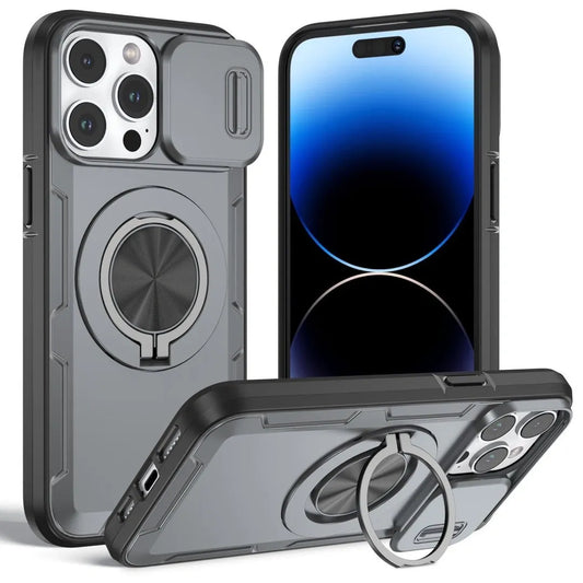 Red Warrior 2-in-1 Magnetic Sliding Lens Case grey for iPhone 15 Pro