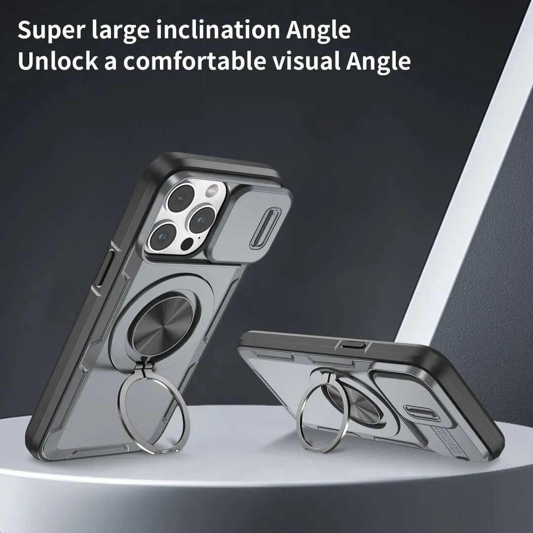 Red Warrior 2-in-1 Magnetic Sliding Lens Case grey for iPhone 15 Pro
