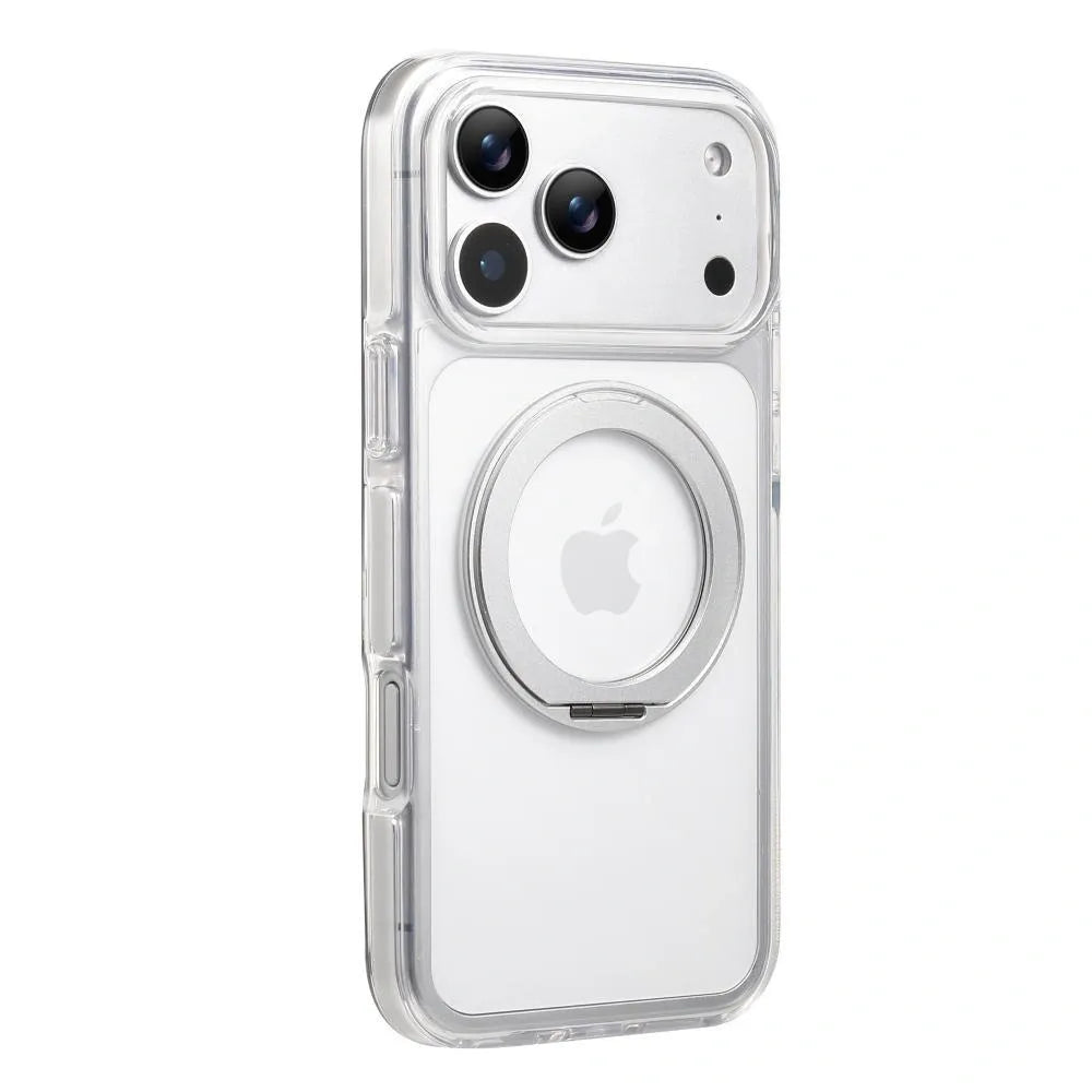 Clear MagSafe iPhone 17 Pro Case with 360° Rotating Ring Stand - Silver Edition