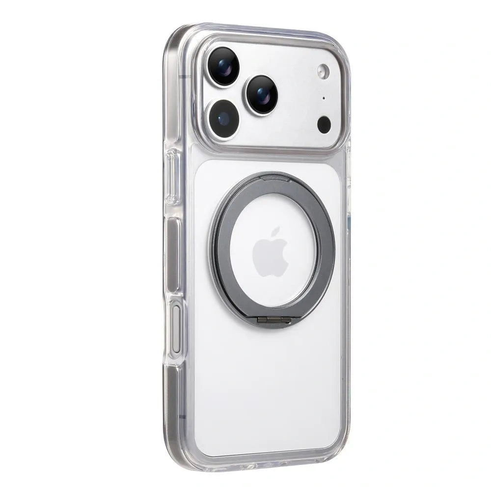 Clear MagSafe iPhone 17 Pro Case with 360° Rotating Ring Stand - Grey Edition