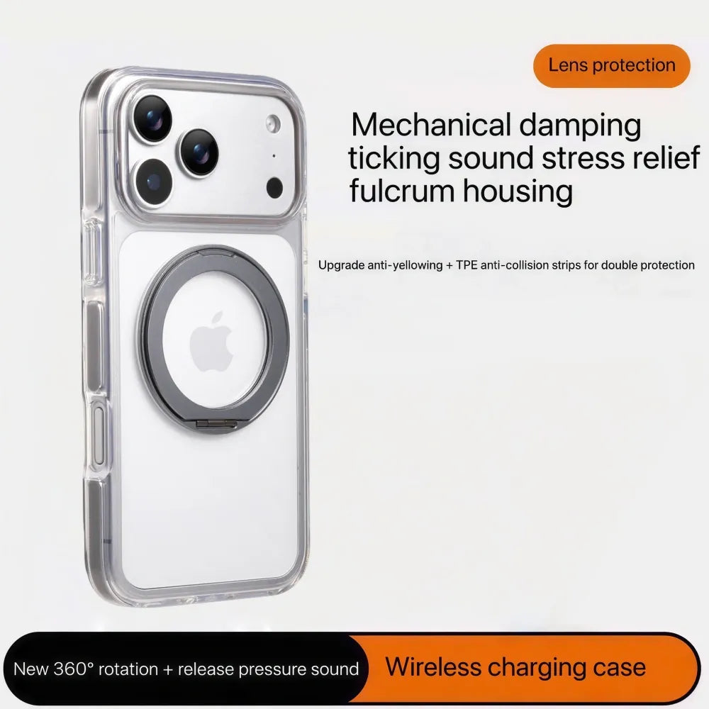 Clear MagSafe iPhone 17 Pro Case with 360° Rotating Ring Stand - Grey Edition