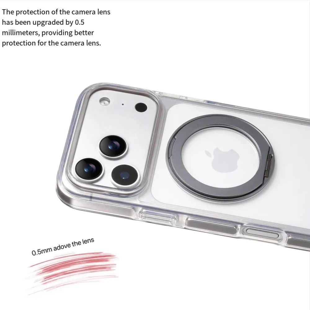 Clear MagSafe iPhone 17 Pro Max Case with 360° Rotating Ring Stand - Grey Edition