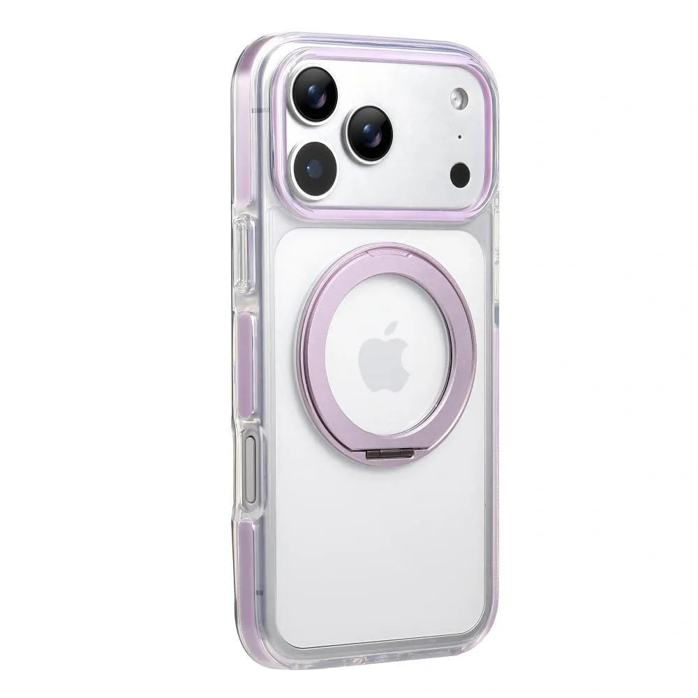 Clear MagSafe iPhone 17 Pro Case with 360° Rotating Ring Stand - Purple Edition