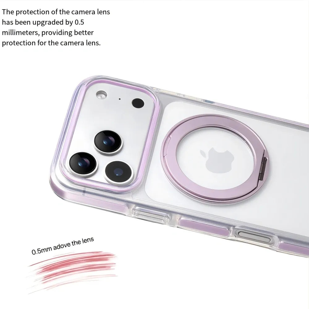 Clear MagSafe iPhone 17 Pro Case with 360° Rotating Ring Stand - Purple Edition