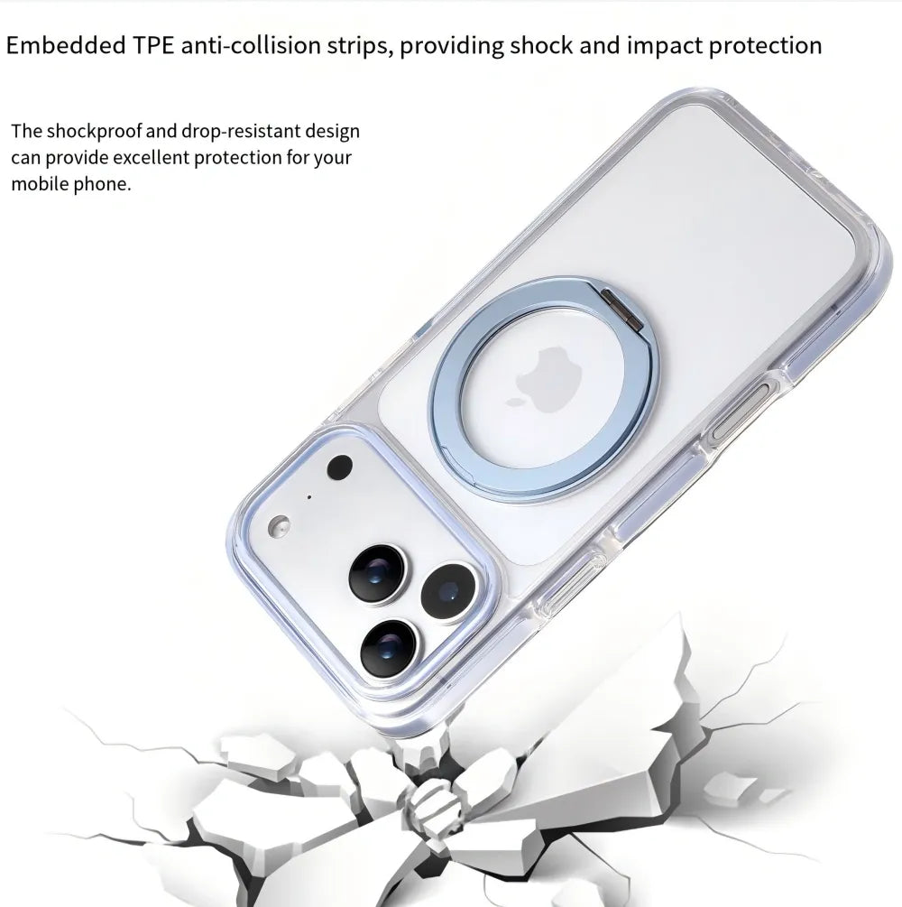 Clear MagSafe iPhone 17 Pro Case with 360° Rotating Ring Stand - Sky Blue Edition