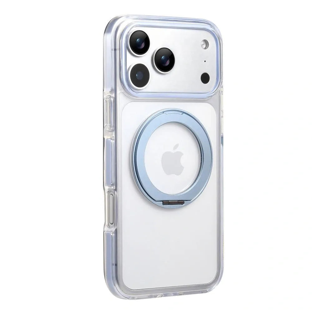 Clear MagSafe iPhone 17 Pro Max Case with 360° Rotating Ring Stand - Sky Blue Edition
