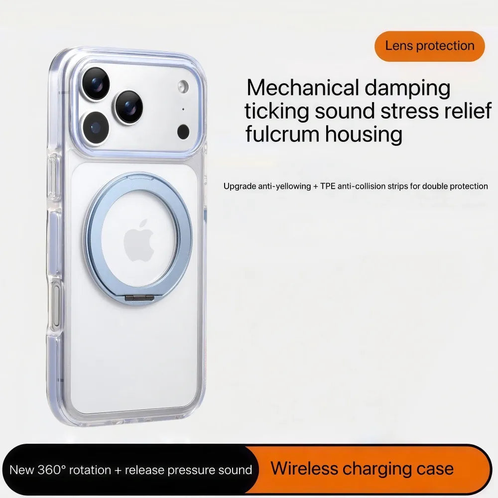 Clear MagSafe iPhone 17 Pro Max Case with 360° Rotating Ring Stand - Sky Blue Edition