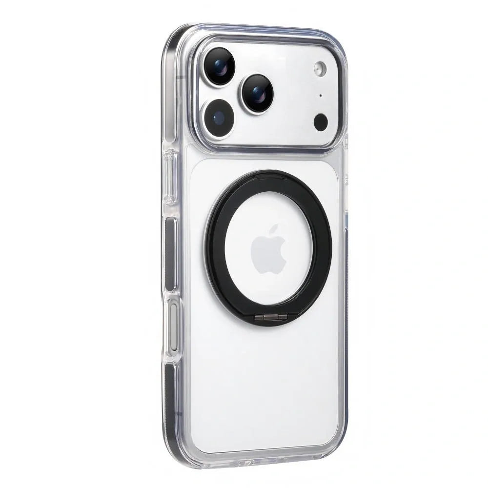 Clear MagSafe iPhone 17 Pro Case with 360° Rotating Ring Stand - Black Edition