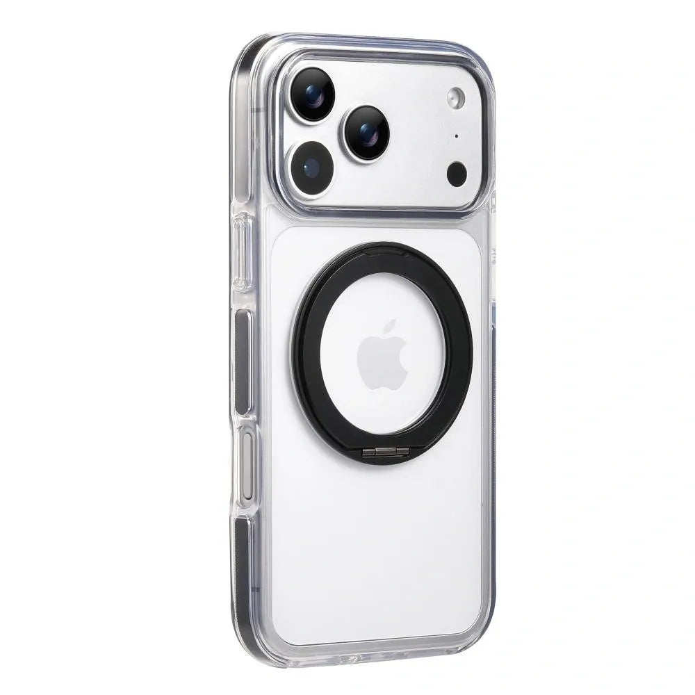 Clear MagSafe iPhone 17 Pro Case with 360° Rotating Ring Stand - Black Edition