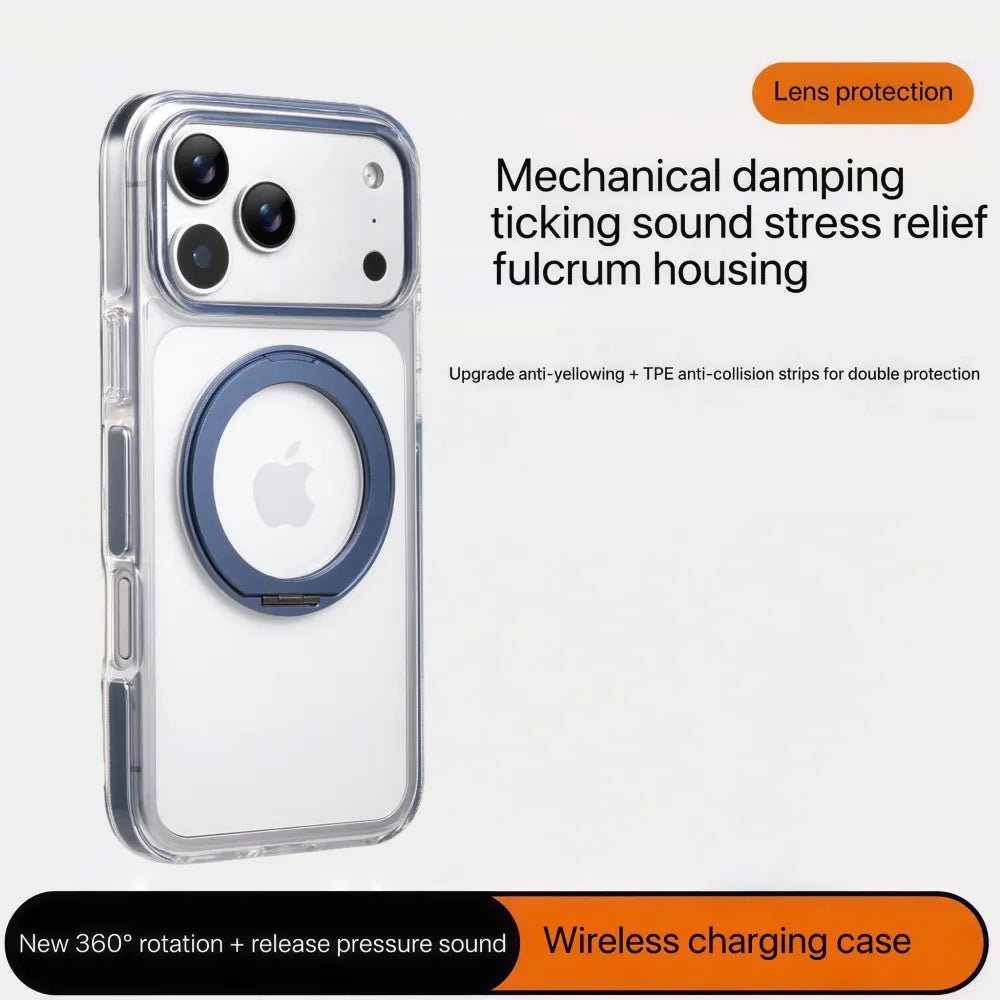 Clear MagSafe iPhone 17 Pro Case with 360° Rotating Ring Stand - Blue Edition