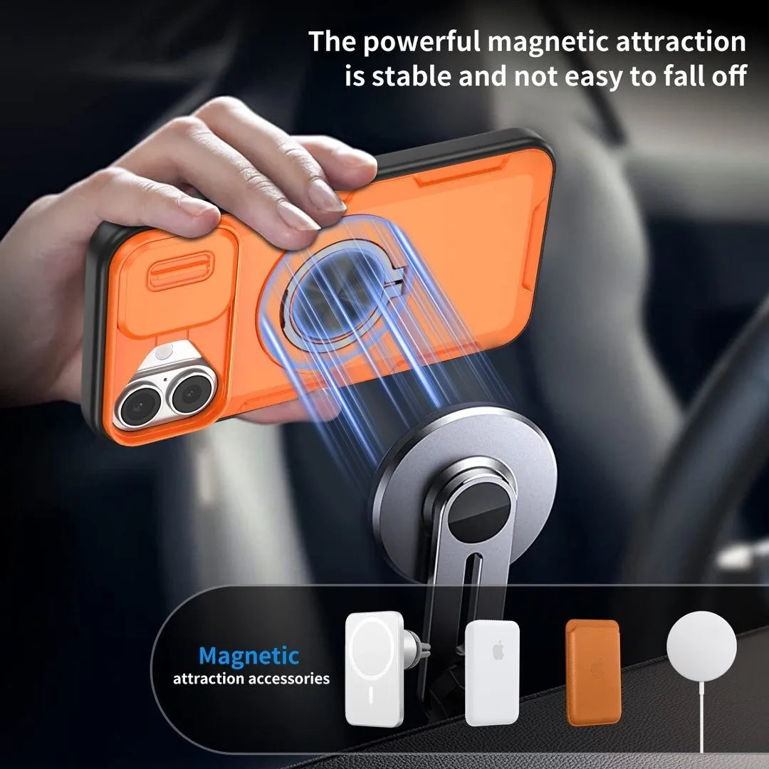 2-in-1 Magnetic Sliding Lens Case, Orange for iPhone 17