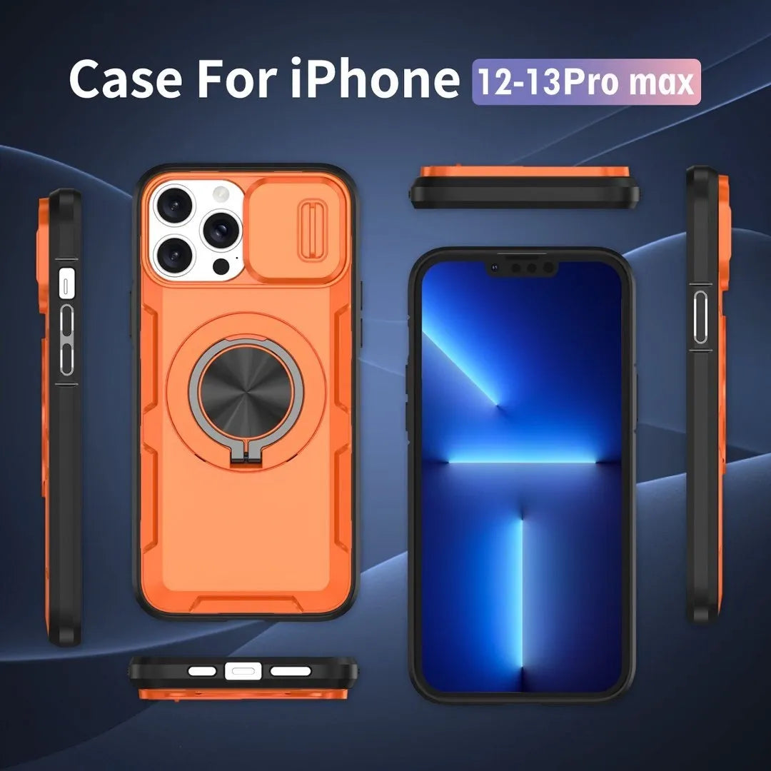 Red Warrior 2-in-1 Magnetic Sliding Lens Case orange for iPhone 12 Pro