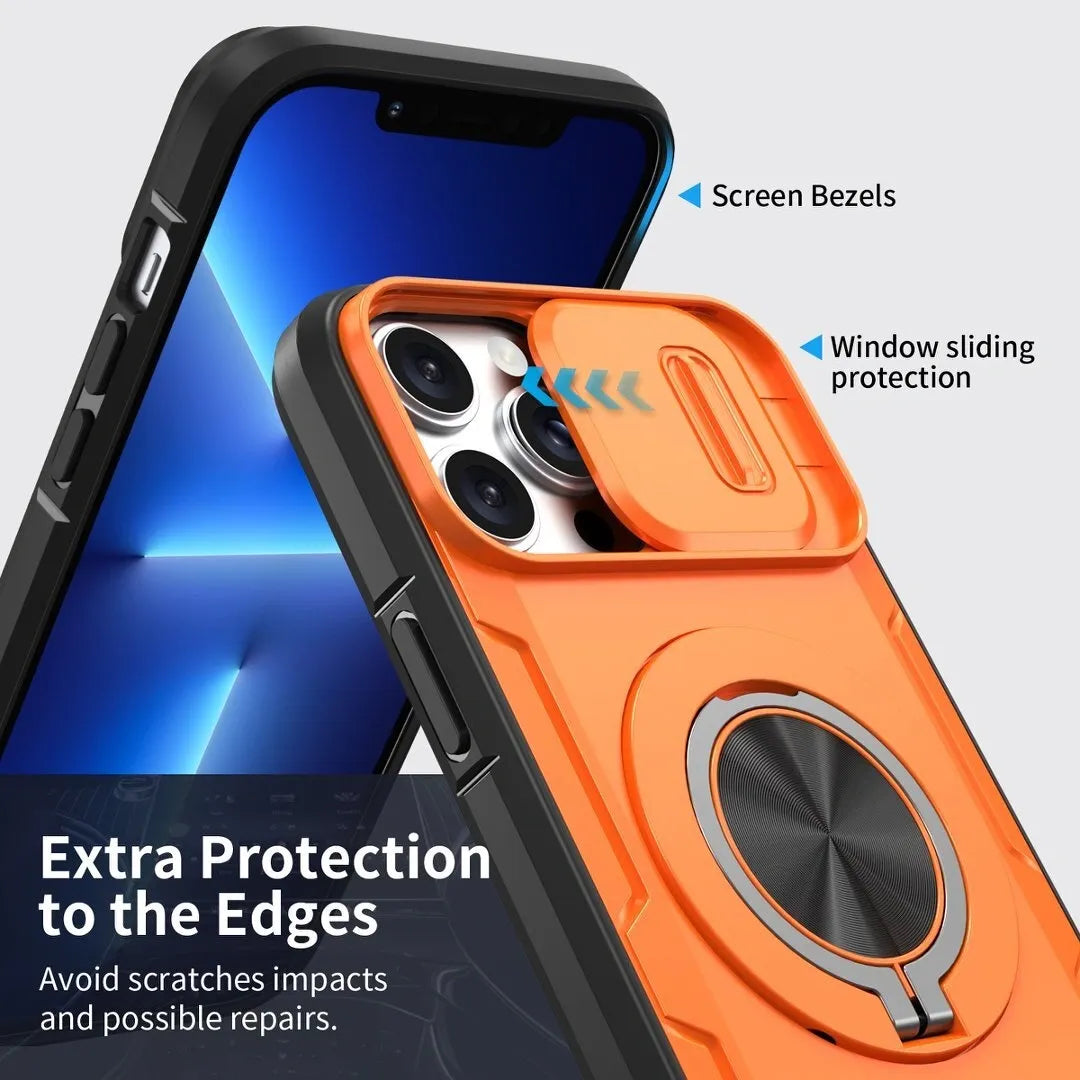 Red Warrior 2-in-1 Magnetic Sliding Lens Case orange for iPhone 12 Pro