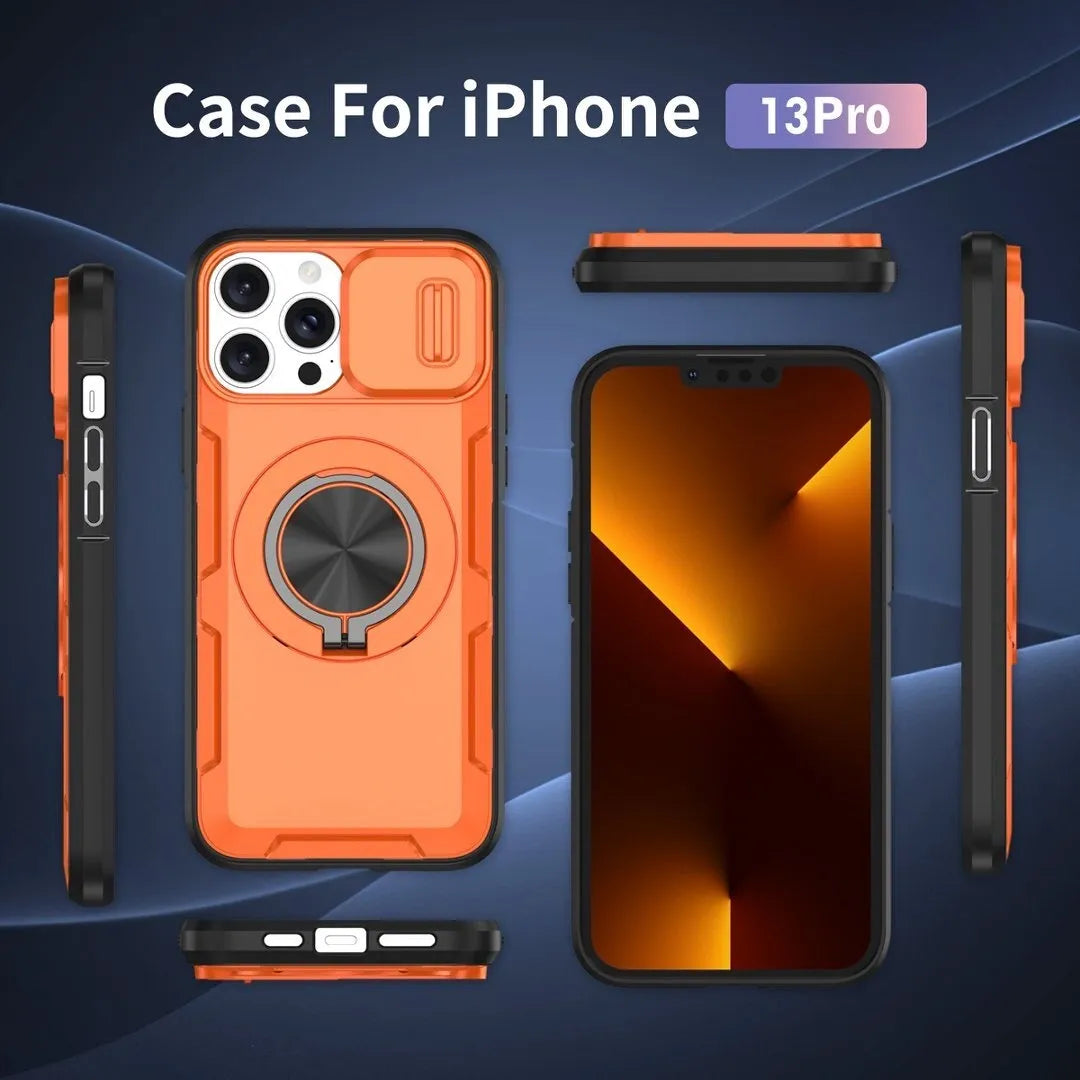 Red Warrior 2-in-1 Magnetic Sliding Lens Case orange for iPhone 13 Pro