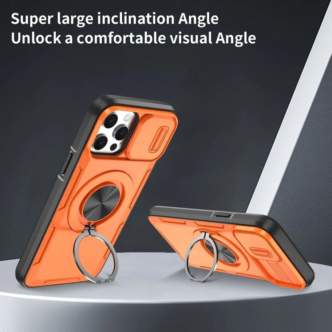 Red Warrior 2-in-1 Magnetic Sliding Lens Case orange for iPhone 13 Pro