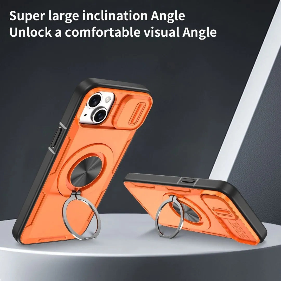 Red Warrior 2-in-1 Magnetic Sliding Lens Case orange for iPhone 14