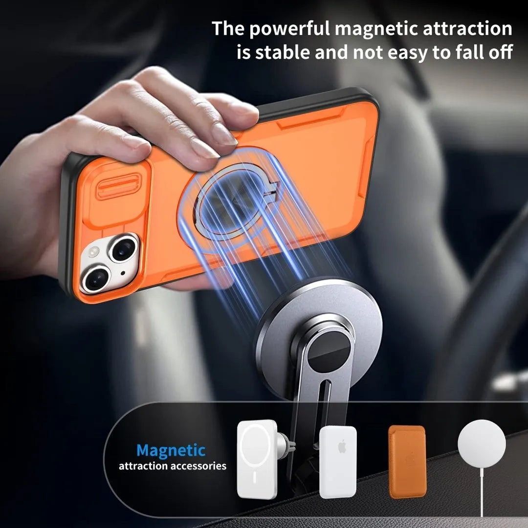 Red Warrior 2-in-1 Magnetic Sliding Lens Case orange for iPhone 14