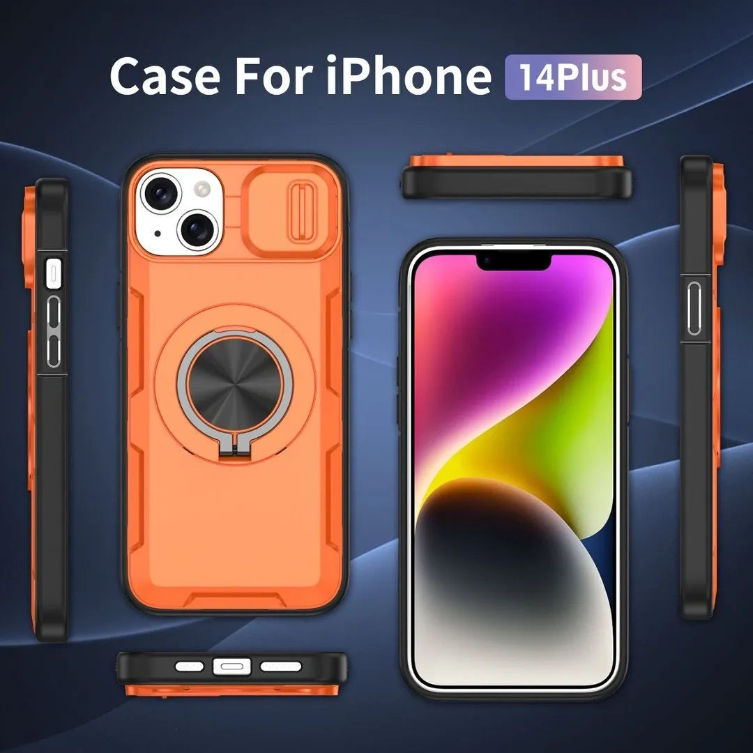 Red Warrior 2-in-1 Magnetic Sliding Lens Case orange for iPhone 14