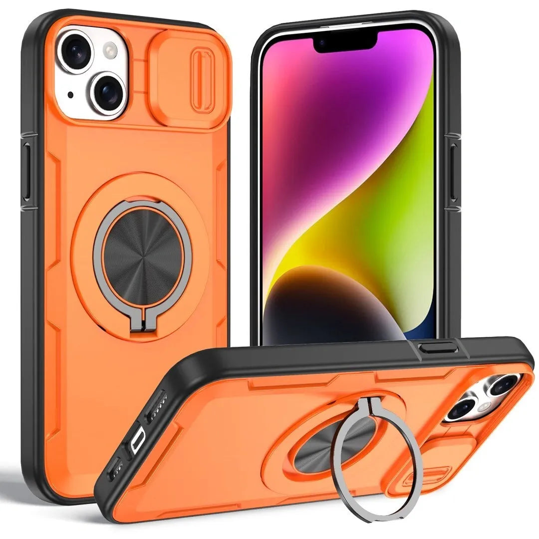 Red Warrior 2-in-1 Magnetic Sliding Lens Case orange for iPhone 14 Plus