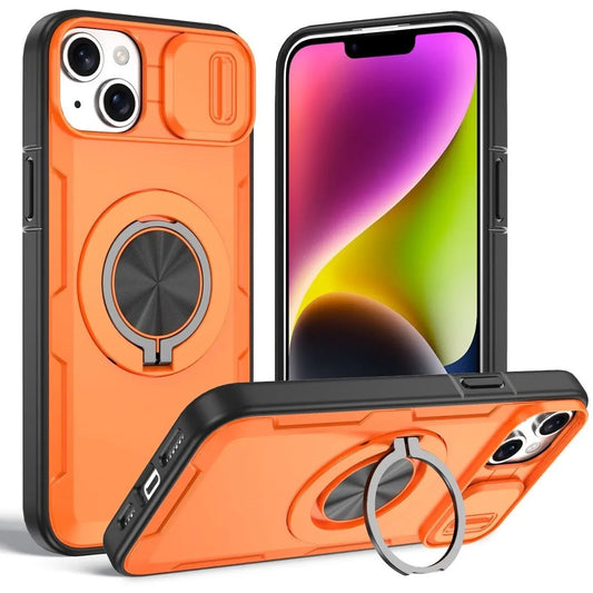 Red Warrior 2-in-1 Magnetic Sliding Lens Case orange for iPhone 14 Plus