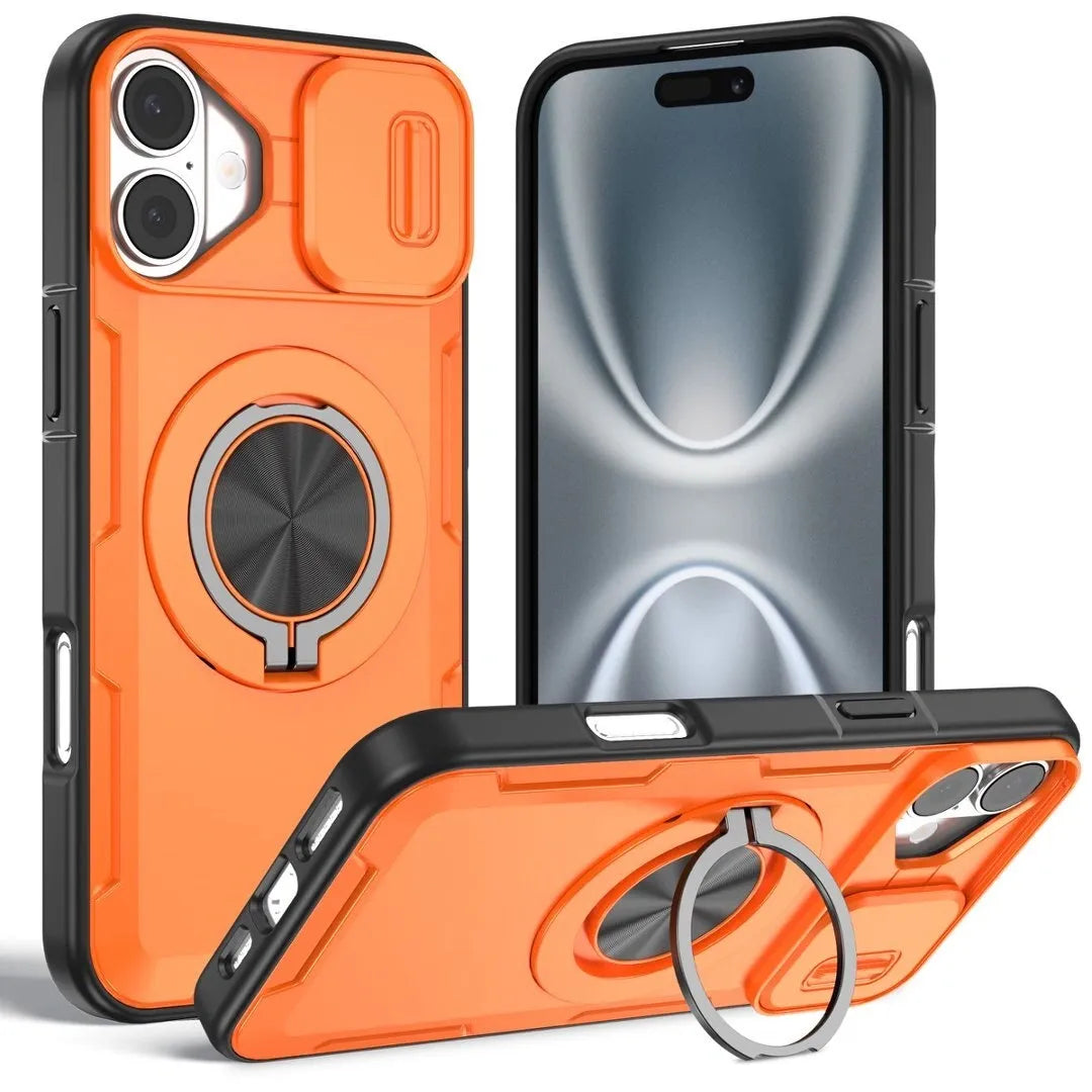 2-in-1 Magnetic Sliding Lens Case, Orange for iPhone 16 Plus