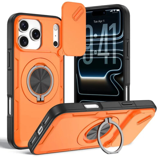 2-in-1 Magnetic Sliding Lens Case, Orange for iPhone 17 Pro Max
