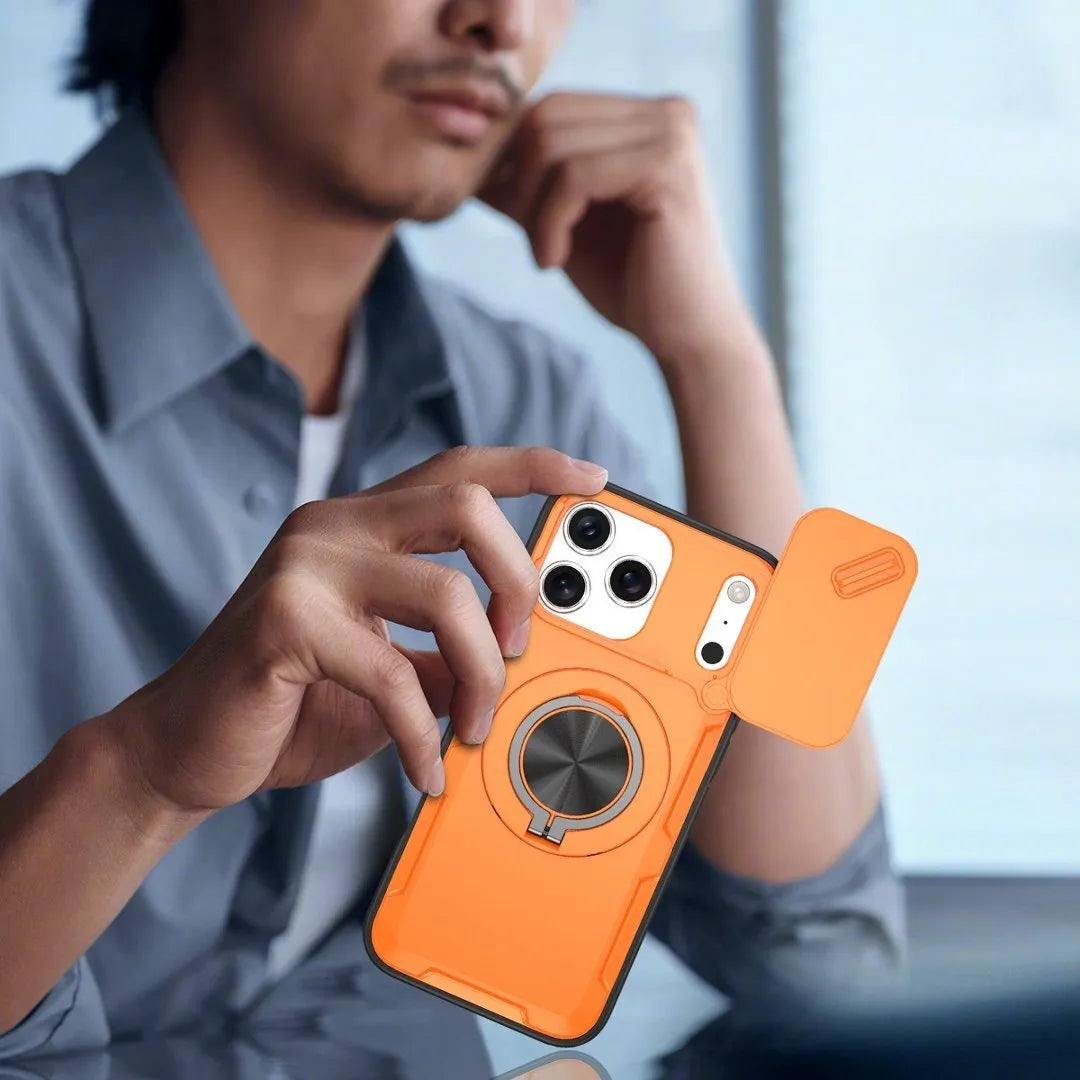 2-in-1 Magnetic Sliding Lens Case, Orange for iPhone 17 Pro Max