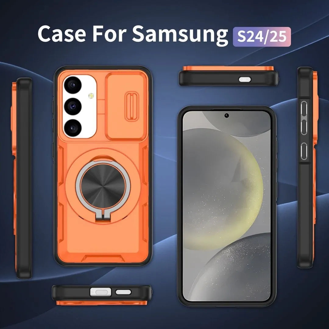 2-in-1 Magnetic Sliding Lens Case, Orange for Samsung S24