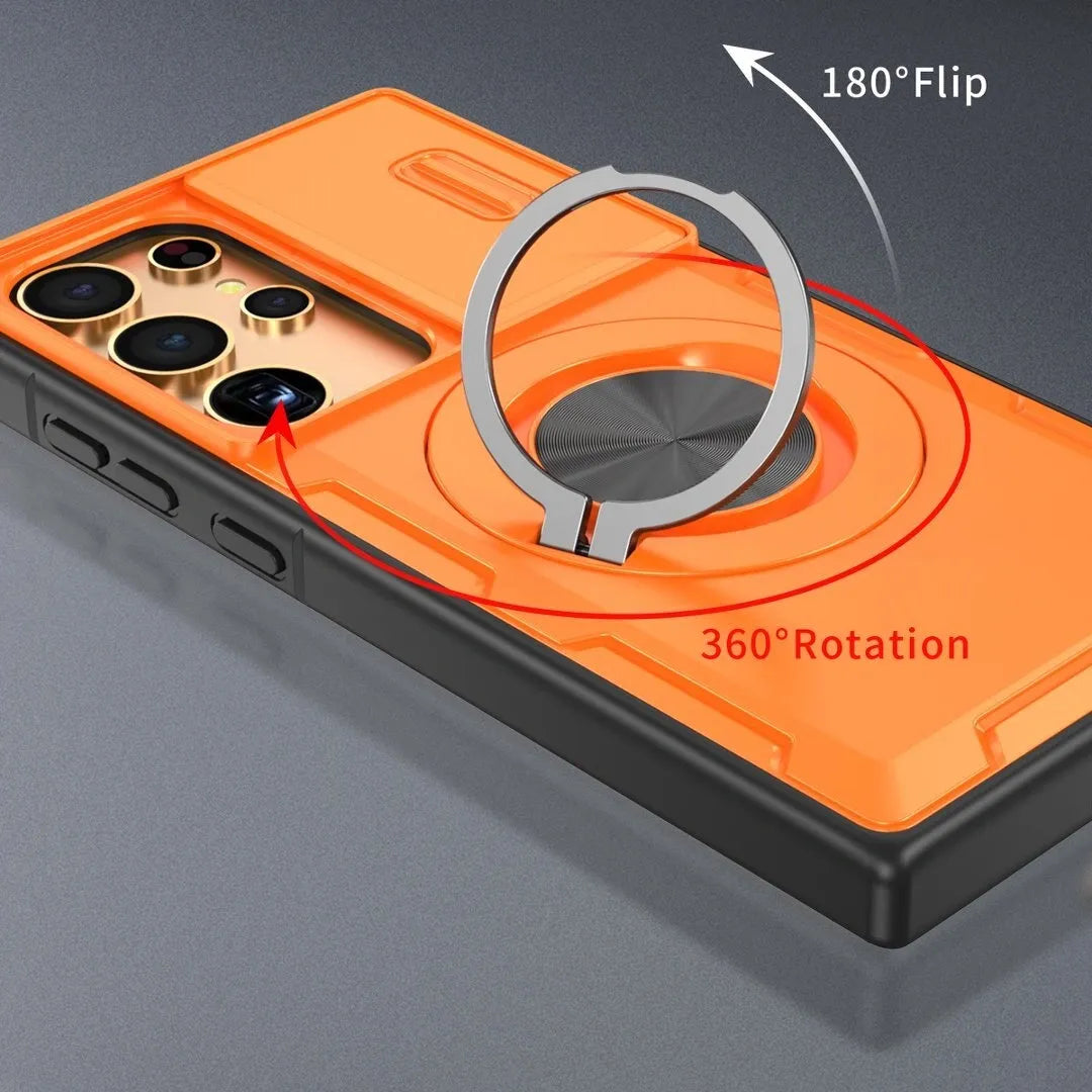 2-in-1 Magnetic Sliding Lens Case, Orange for Samsung S24Ultra