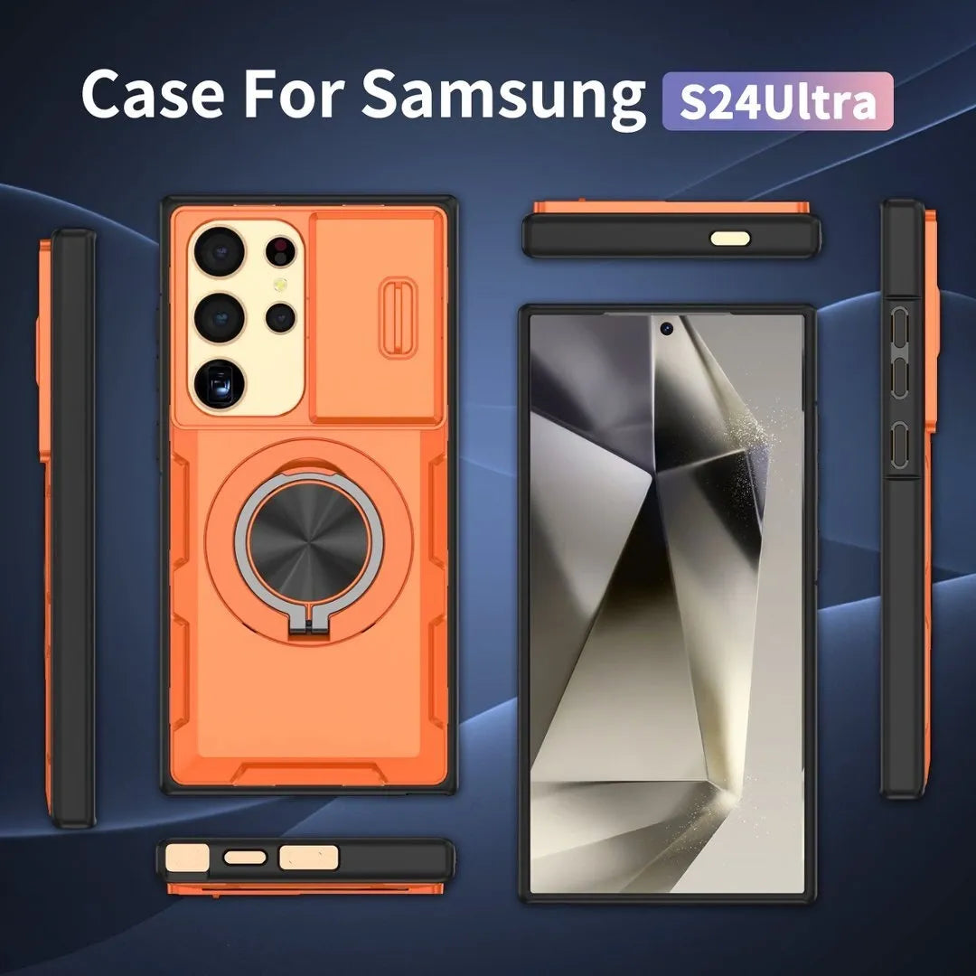 2-in-1 Magnetic Sliding Lens Case, Orange for Samsung S24Ultra