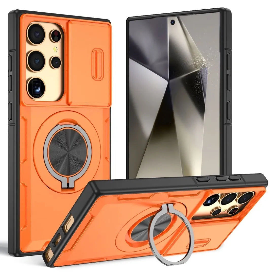 2-in-1 Magnetic Sliding Lens Case, Orange for Samsung S25Ultra