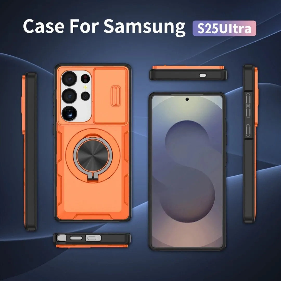 2-in-1 Magnetic Sliding Lens Case, Orange for Samsung S25Ultra