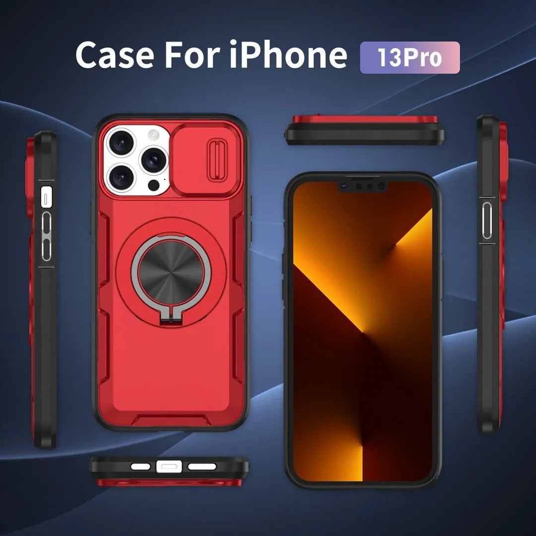 Red Warrior 2-in-1 Magnetic Sliding Lens Case Red for iPhone 13 Pro