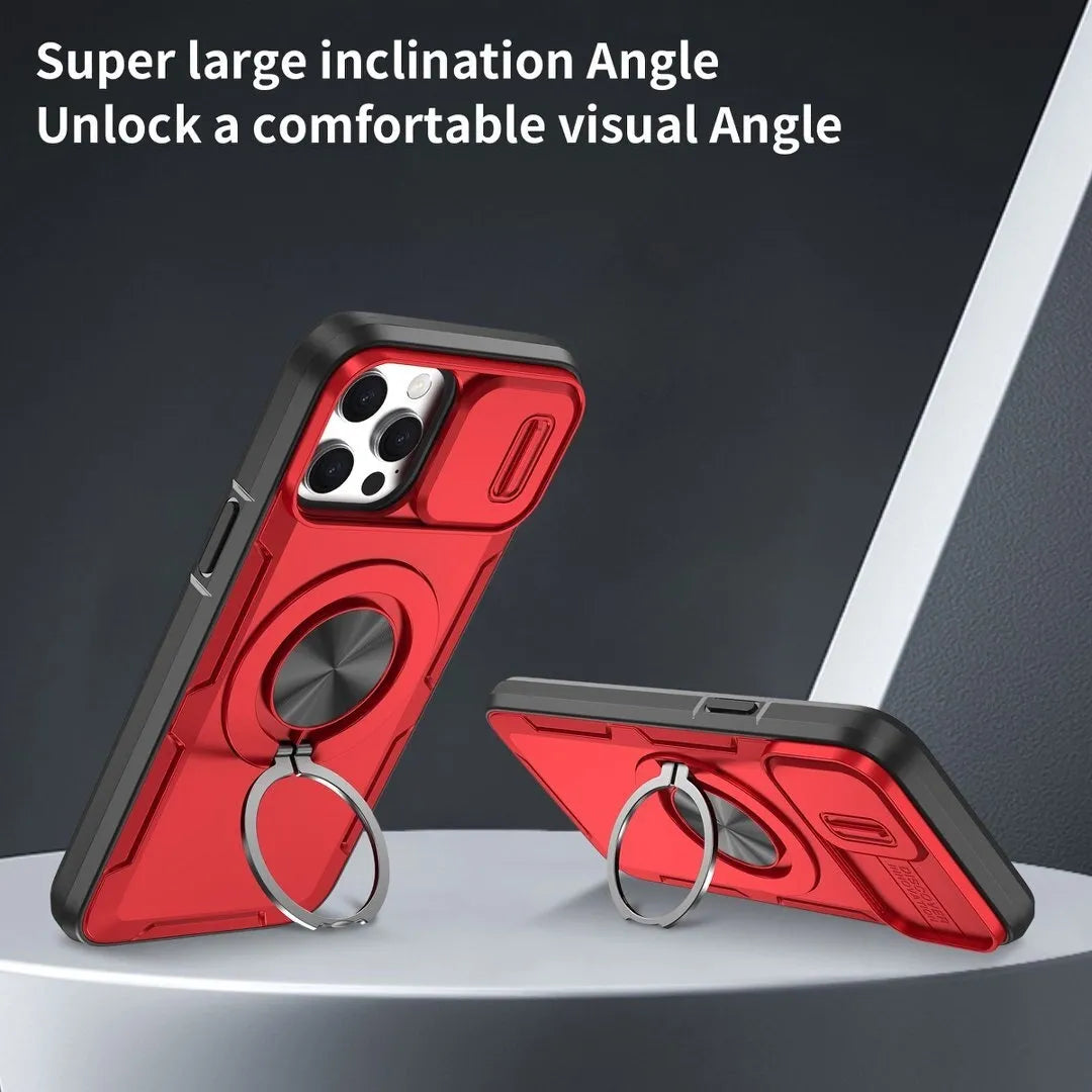 Red Warrior 2-in-1 Magnetic Sliding Lens Case Red for iPhone 13 Pro