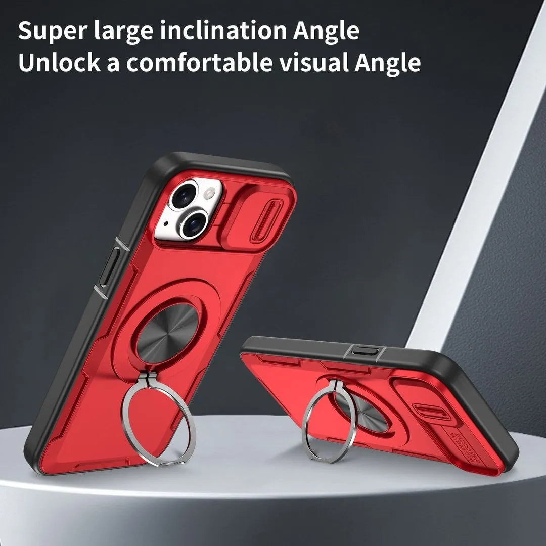 Red Warrior 2-in-1 Magnetic Sliding Lens Case Red for iPhone 14