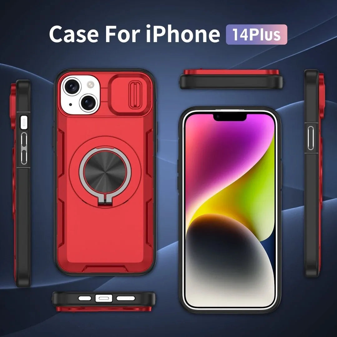 Red Warrior 2-in-1 Magnetic Sliding Lens Case Red for iPhone 14