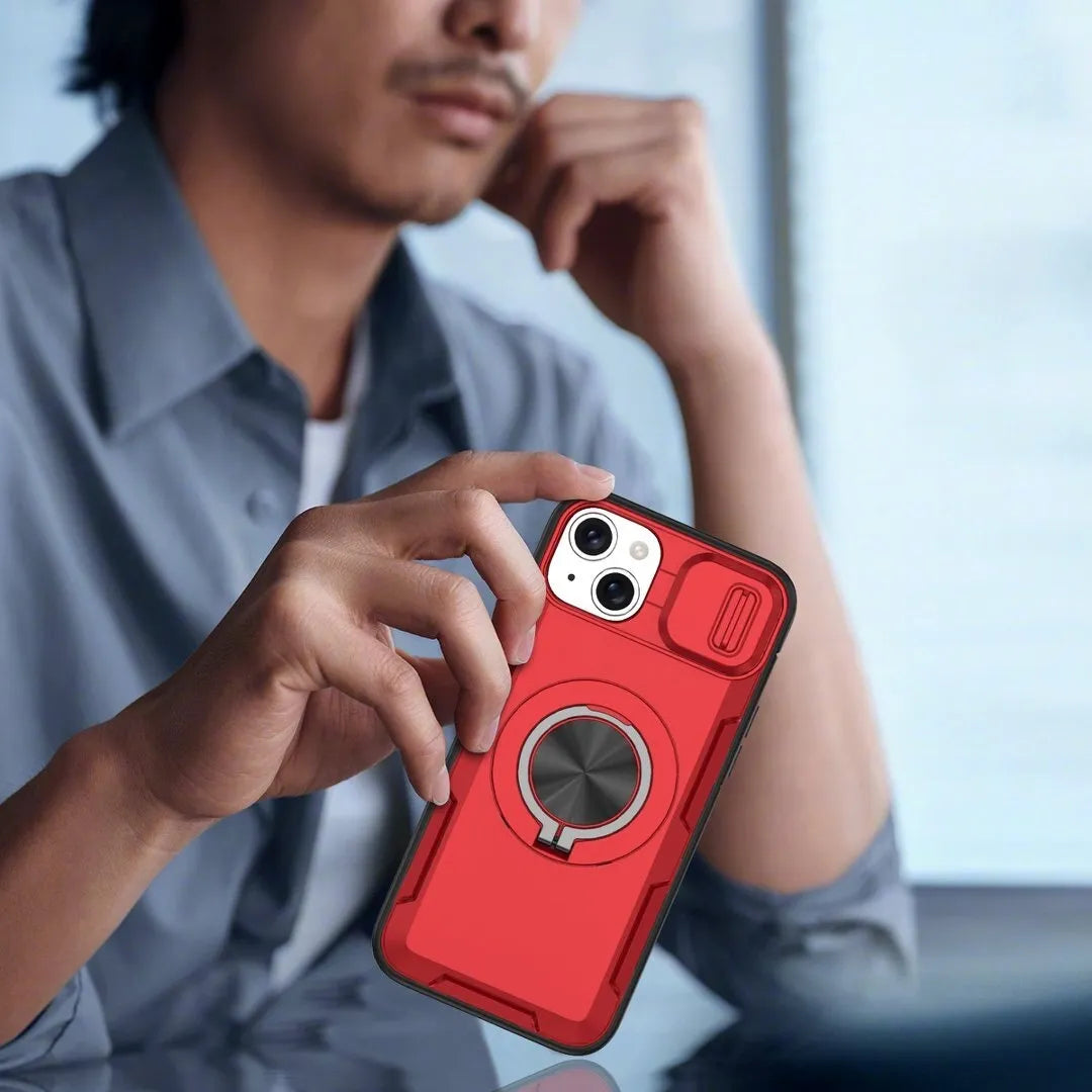 Red Warrior 2-in-1 Magnetic Sliding Lens Case Red for iPhone 14