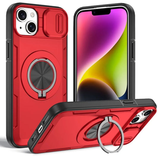 Red Warrior 2-in-1 Magnetic Sliding Lens Case Red for iPhone 14 Plus
