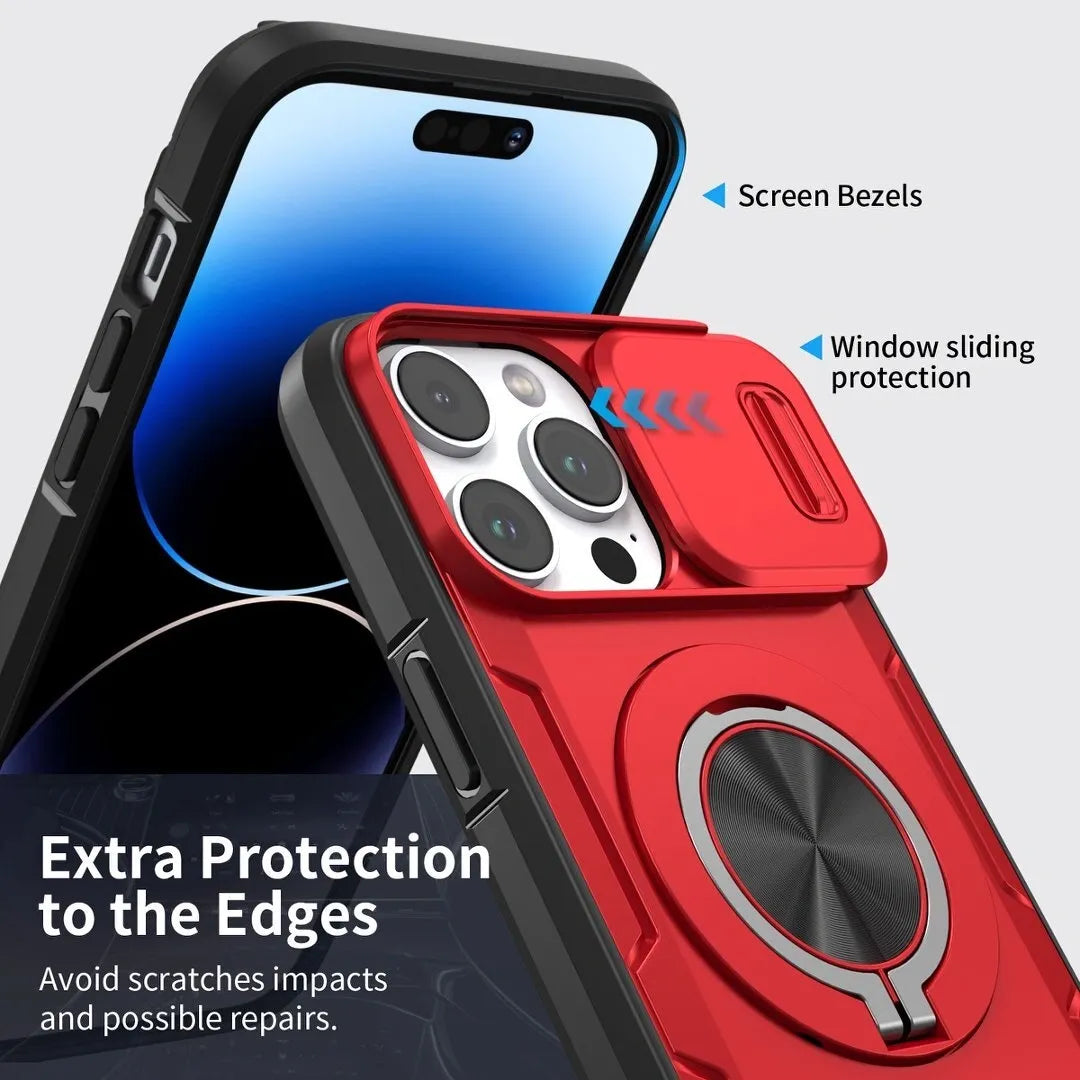 Red Warrior 2-in-1 Magnetic Sliding Lens Case Red for iPhone 14 Pro Max