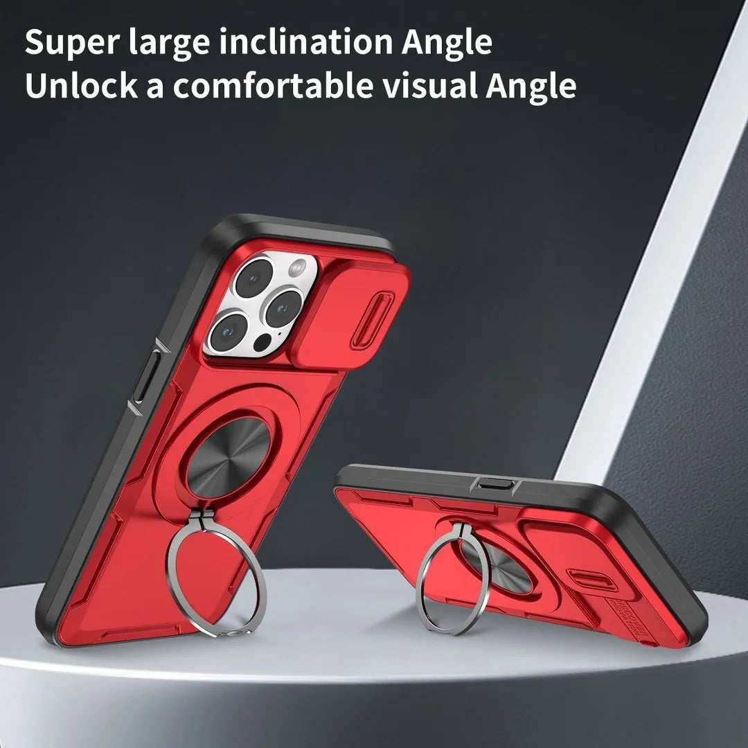 Red Warrior 2-in-1 Magnetic Sliding Lens Case Red for iPhone 15 Pro
